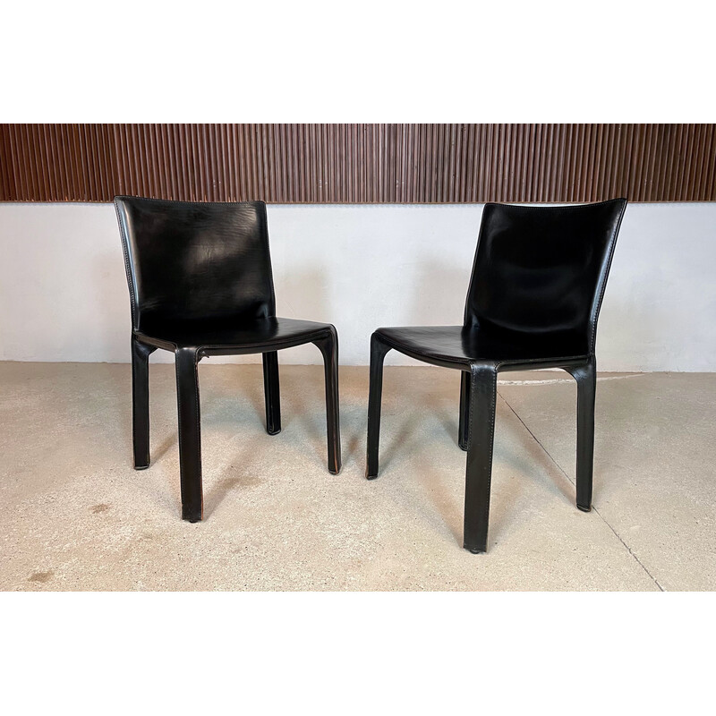 Set of 6 Italian vintage Cab 412 chairs in leather by Mario Bellini for Cassina, 1970s