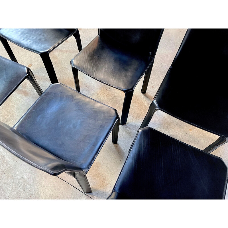 Set of 6 Italian vintage Cab 412 chairs in leather by Mario Bellini for Cassina, 1970s