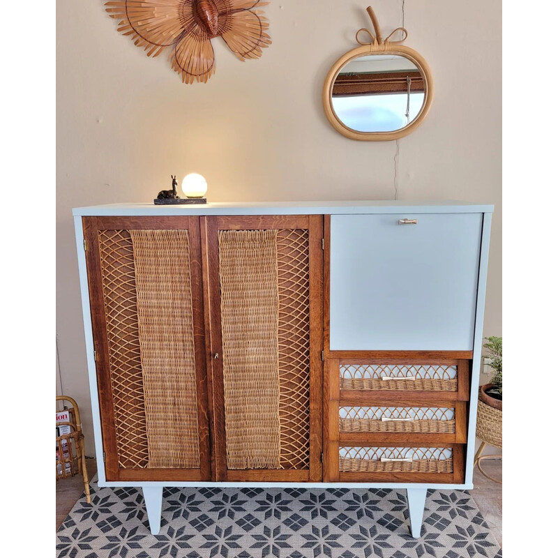 Vintage rattan cabinet, 1950-1960