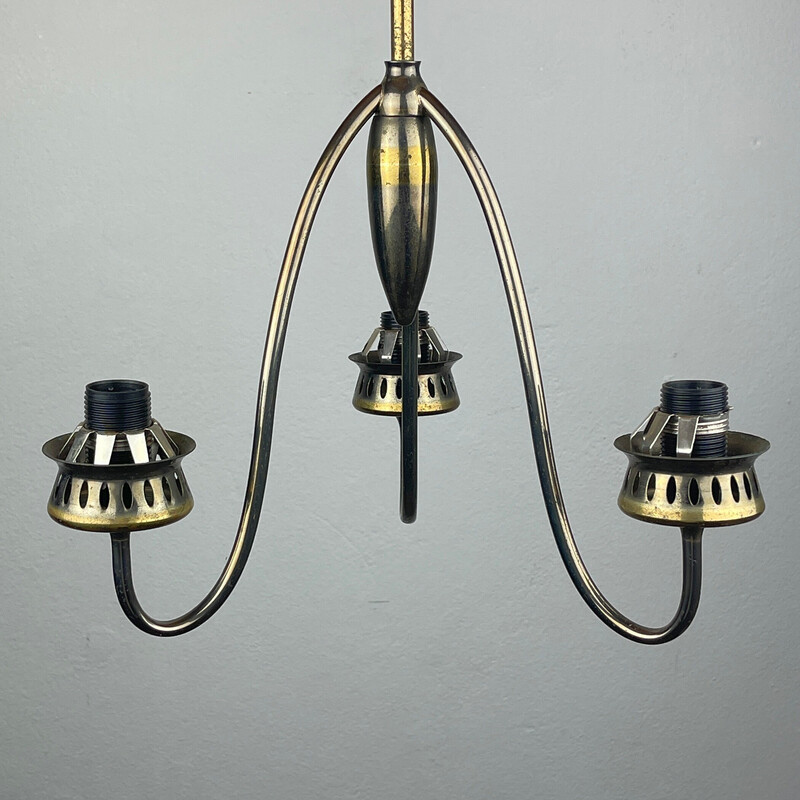 Vintage brass and milky glass chandelier, Italy 1960s