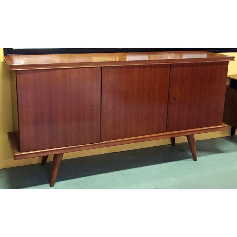 Teak Scandinavian sideboard with three lockable compartments - 1960s 