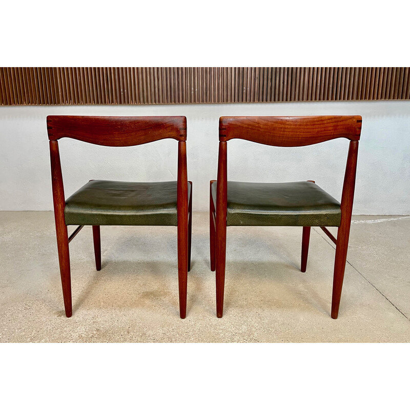 Pair of vintage Danish teak side chairs with leather seats by H.W. Klein for Bramin, 1960s