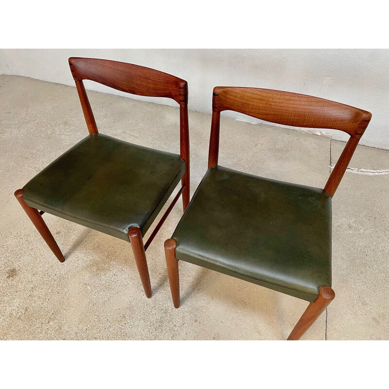 Pair of vintage Danish teak side chairs with leather seats by H.W. Klein for Bramin, 1960s