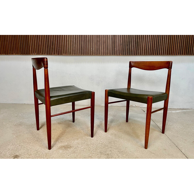Pair of vintage Danish teak side chairs with leather seats by H.W. Klein for Bramin, 1960s