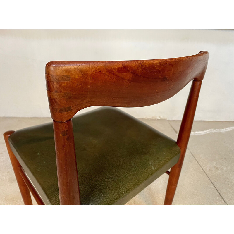 Pair of vintage Danish teak side chairs with leather seats by H.W. Klein for Bramin, 1960s