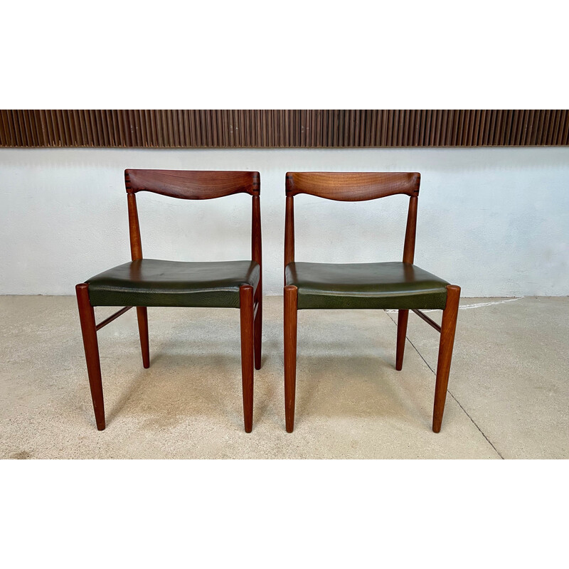 Par de cadeiras laterais de teca dinamarquesa vintage com assentos de couro por H.W. Klein para Bramin, 1960