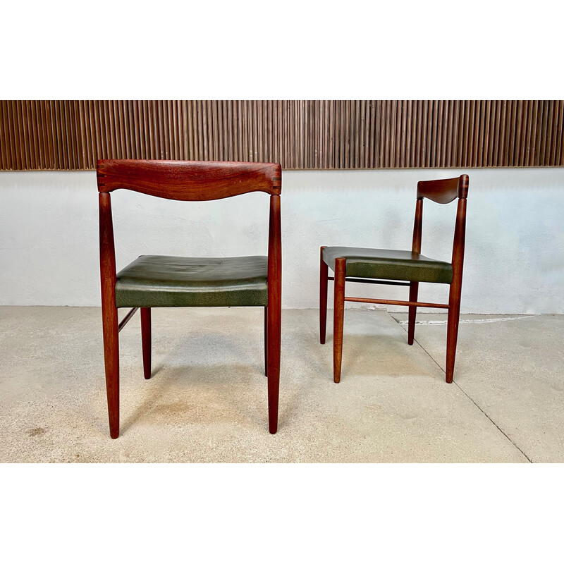 Paar vintage Deense teakhouten bijzetstoelen met leren zittingen van H.W. Klein voor Bramin, 1960