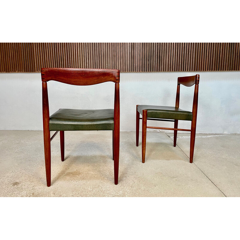 Pair of vintage Danish teak side chairs with leather seats by H.W. Klein for Bramin, 1960s