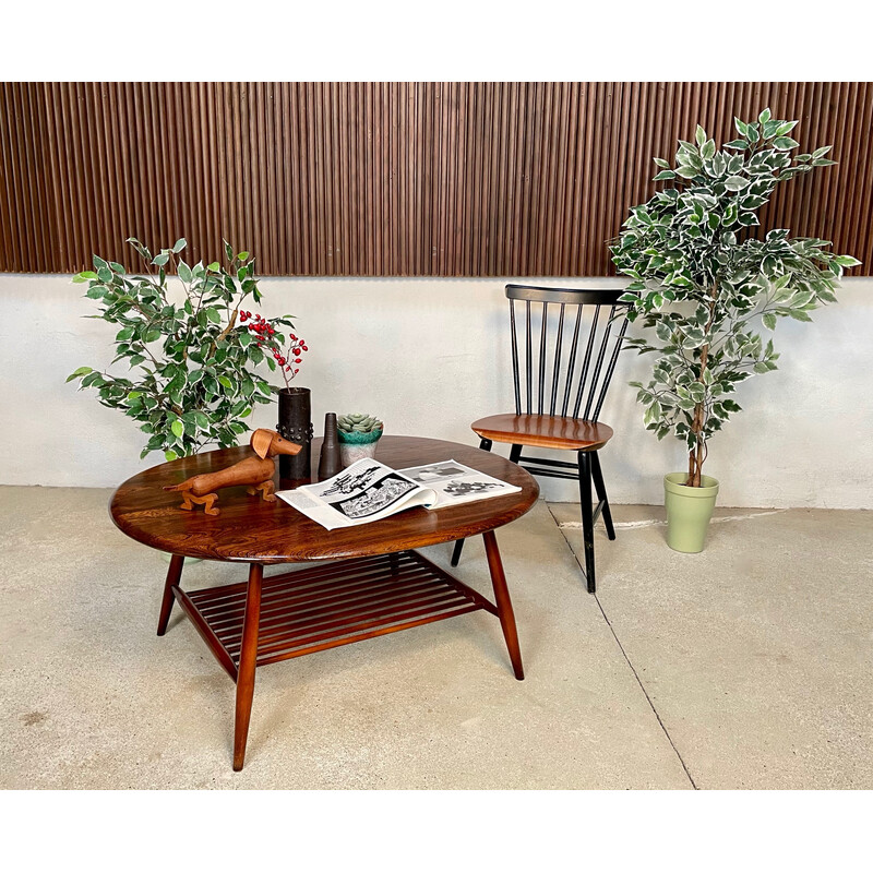 Vintage oval coffee table with shelf by Lucian Randolph Ercolani for Ercol, 1950s