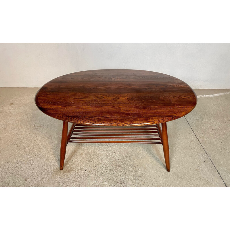 Vintage oval coffee table with shelf by Lucian Randolph Ercolani for Ercol, 1950s