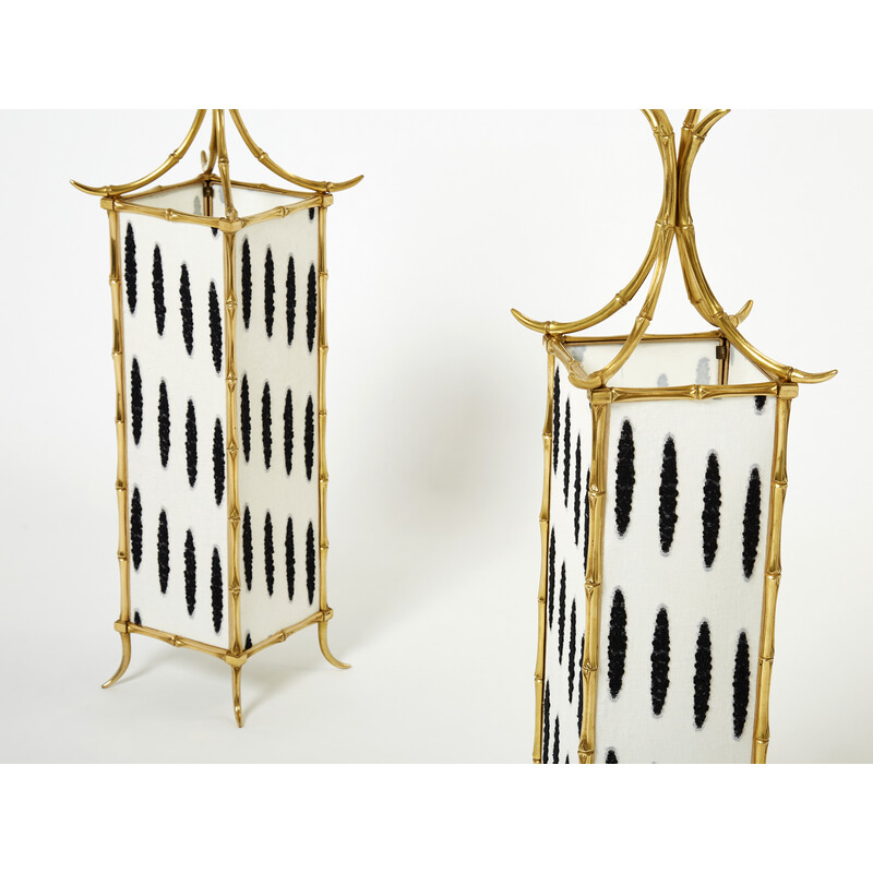 Pair of vintage brass and fabric lamps by Maison Baguès, 1960