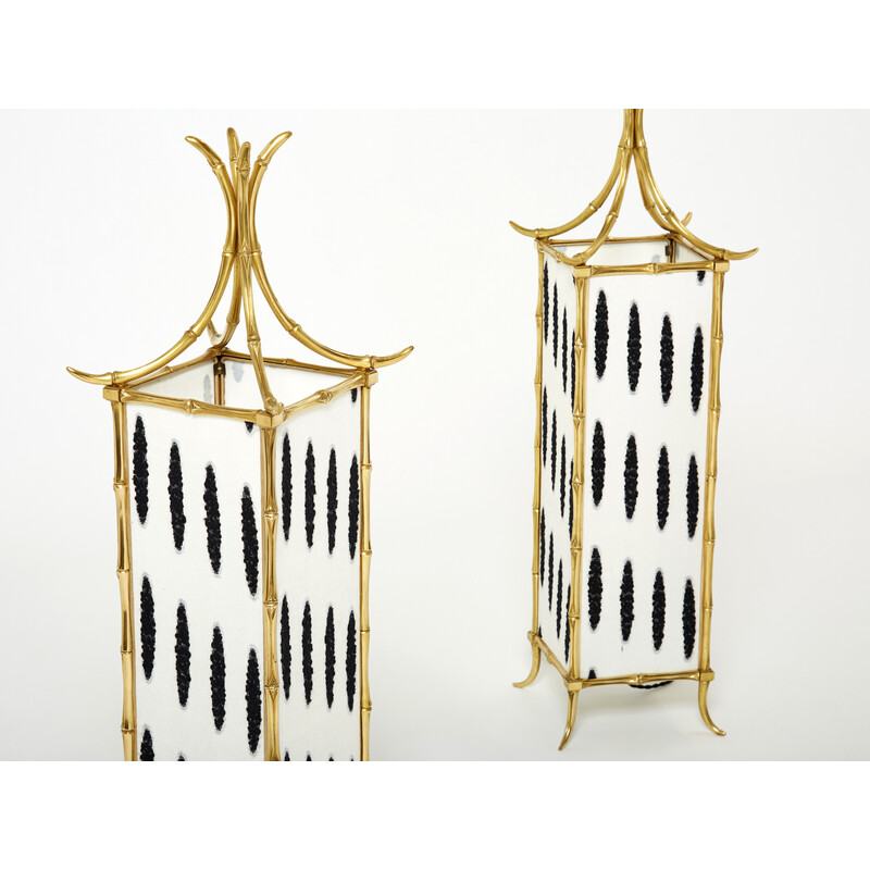 Pair of vintage brass and fabric lamps by Maison Baguès, 1960