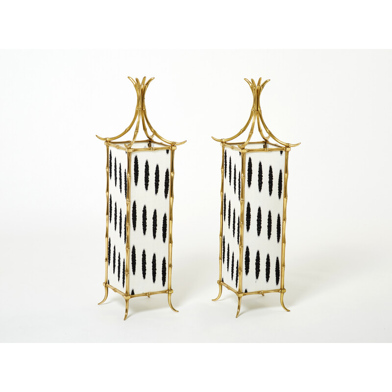 Pair of vintage brass and fabric lamps by Maison Baguès, 1960