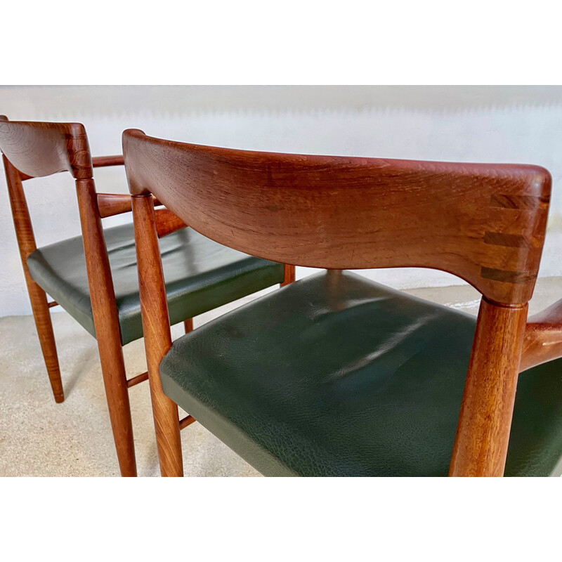 Paar vintage Deense fauteuils in teak met leren zittingen door H.W. Klein voor Bramin, jaren 1960