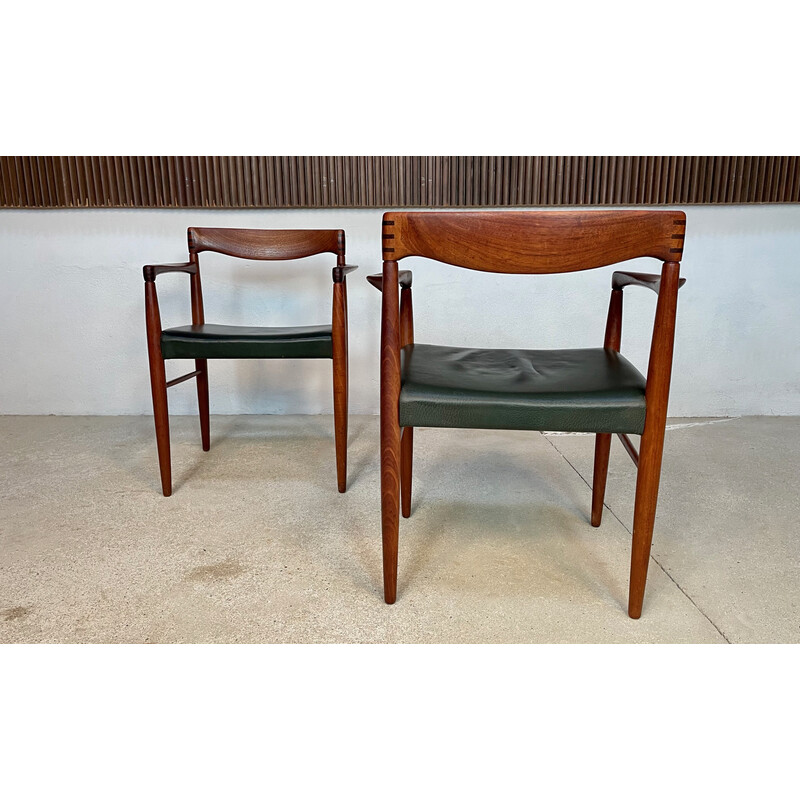 Paar vintage Deense fauteuils in teak met leren zittingen door H.W. Klein voor Bramin, jaren 1960