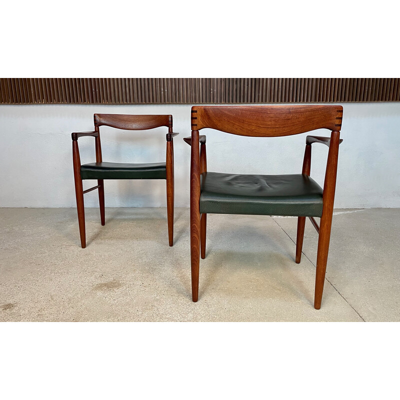 Pair of vintage Danish armchairs in teak with leather seats by H.W. Klein for Bramin, 1960s