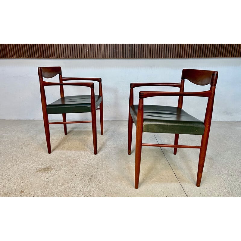 Pair of vintage Danish armchairs in teak with leather seats by H.W. Klein for Bramin, 1960s