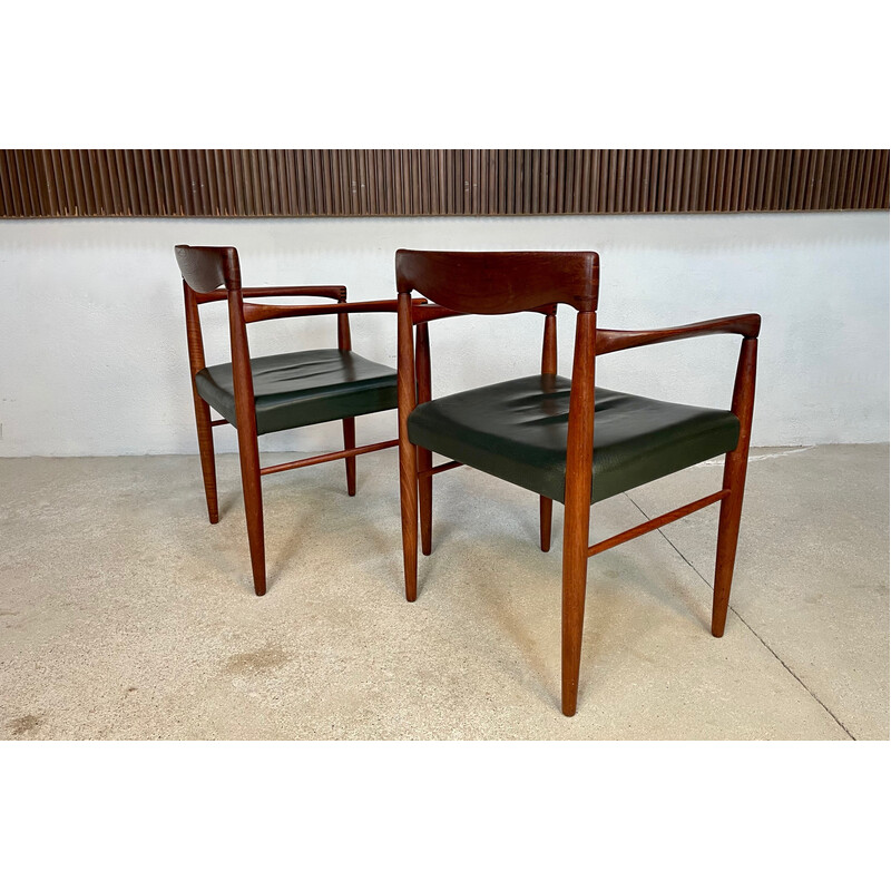 Pair of vintage Danish armchairs in teak with leather seats by H.W. Klein for Bramin, 1960s