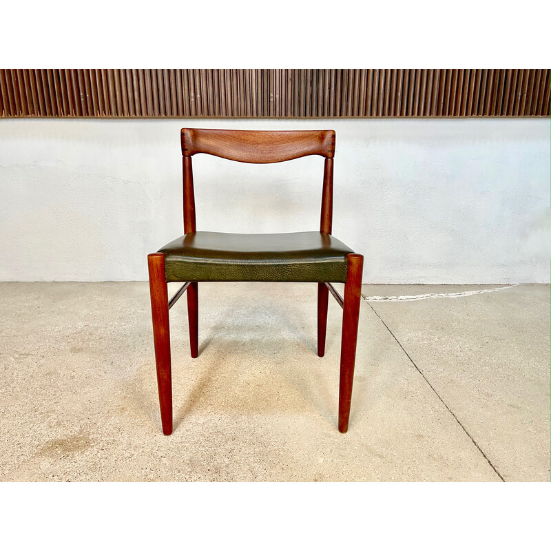Vintage Dänischer Stuhl aus Teakholz mit Ledersitzfläche von H.W. Klein für Bramin, 1960