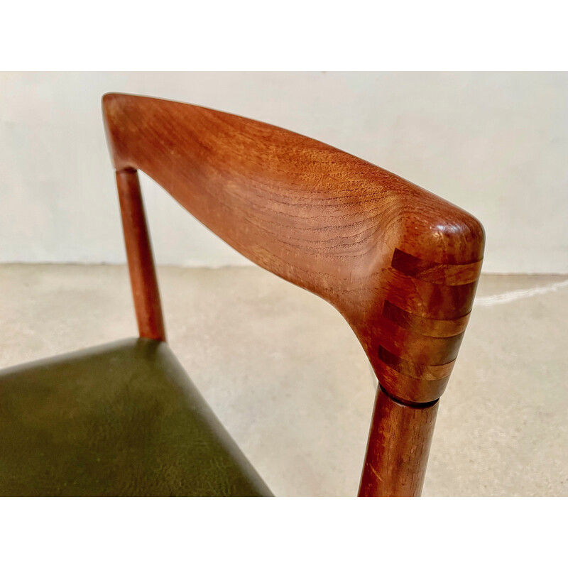 Danish vintage teak side chair with leather seat by H.W. Klein for Bramin, 1960s