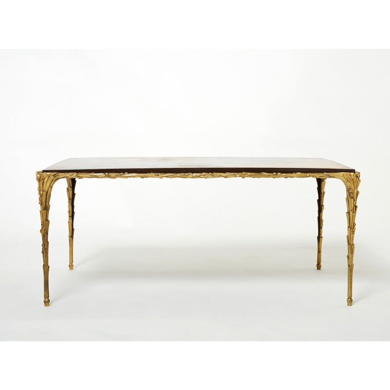 Table basse vintage en bambou et bronze laque de Chine par la Maison Baguès, 1960