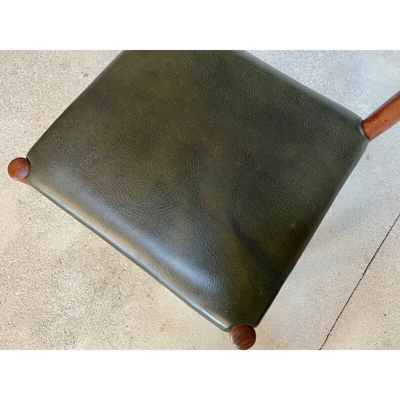 Silla danesa vintage de teca con asiento de cuero de H.W. Klein para Bramin, 1960
