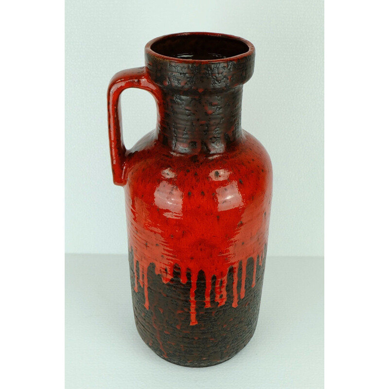 Carstens "7604-45" vintage black vase with red drip glaze - 1960s