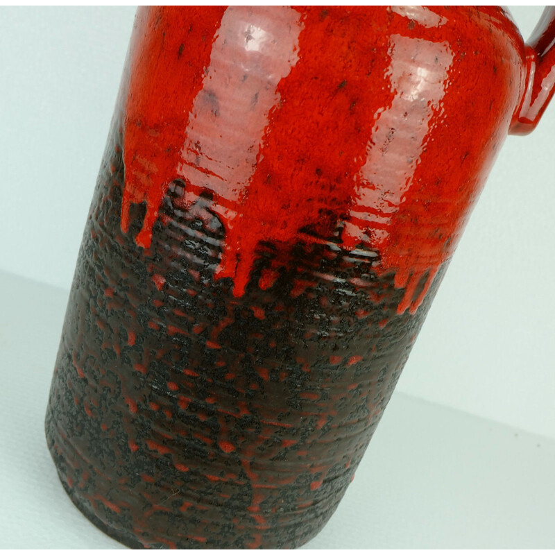 Carstens "7604-45" vintage black vase with red drip glaze - 1960s