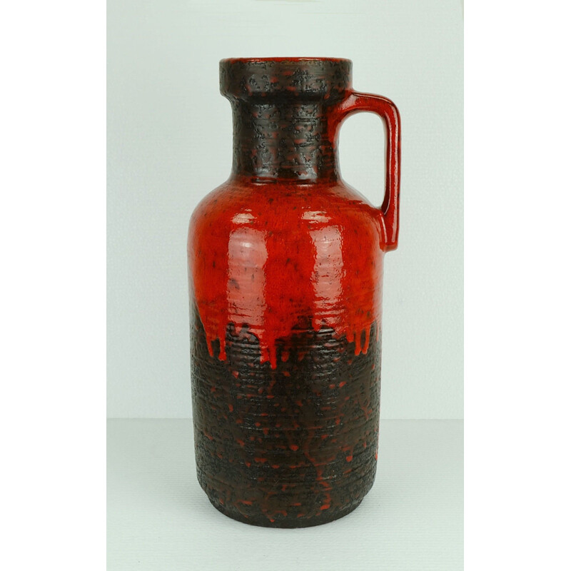 Carstens "7604-45" vintage black vase with red drip glaze - 1960s