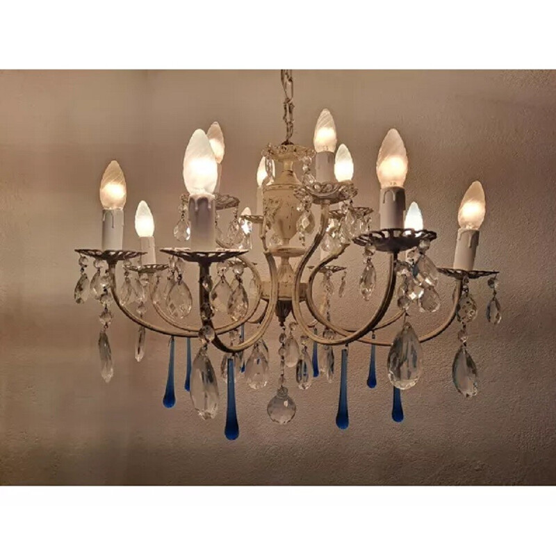 Italian vintage two tier crystal chandelier 12 lights