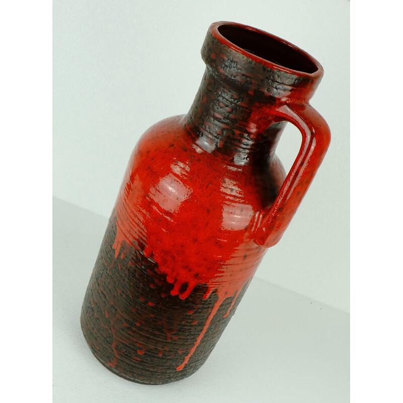 Carstens "7604-45" vintage black vase with red drip glaze - 1960s