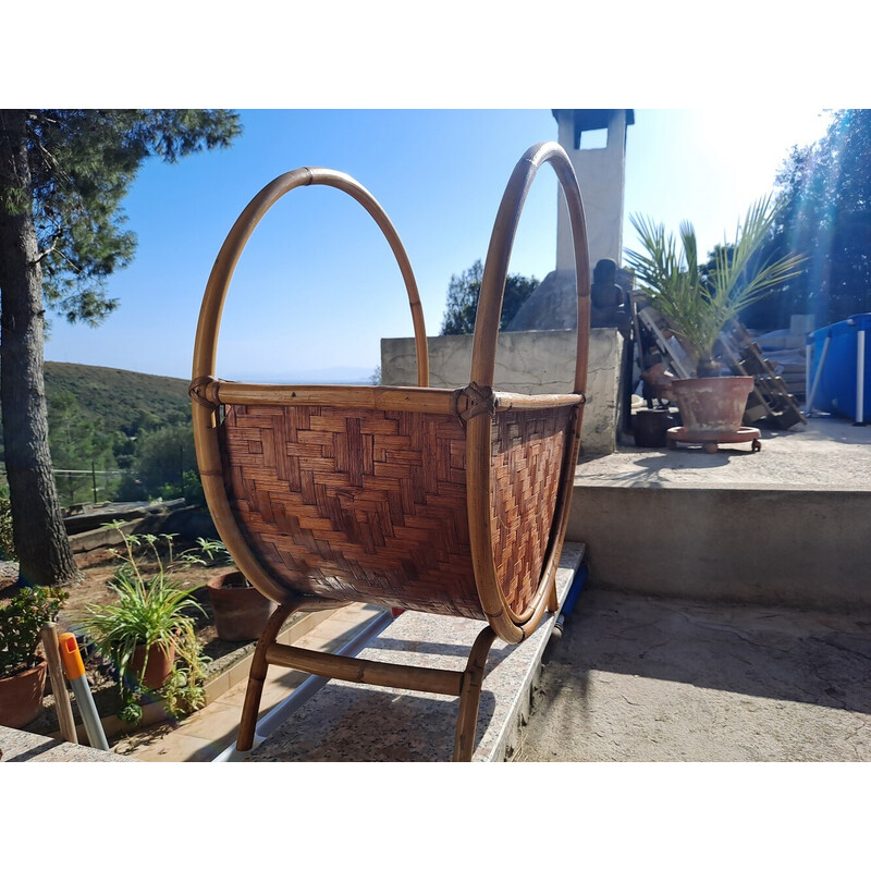 Vintage Italian rattan magazine rack