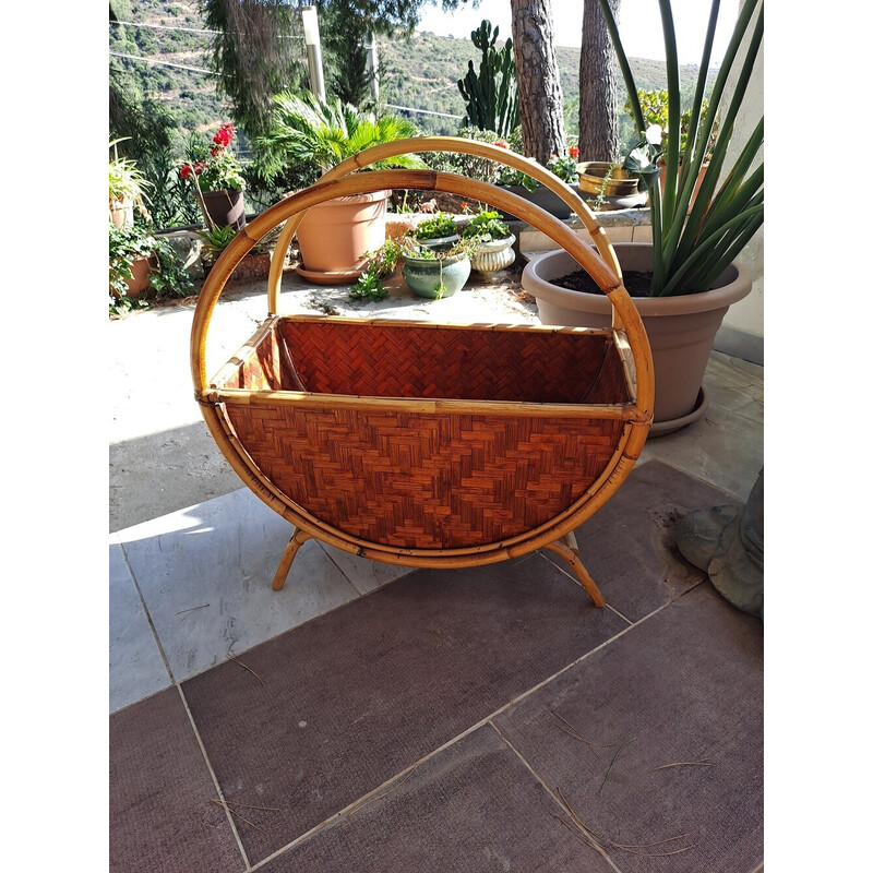 Vintage Italian rattan magazine rack