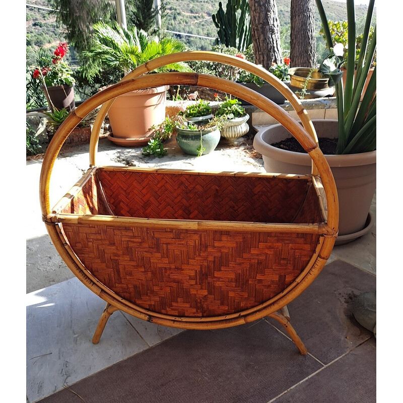 Vintage Italian rattan magazine rack