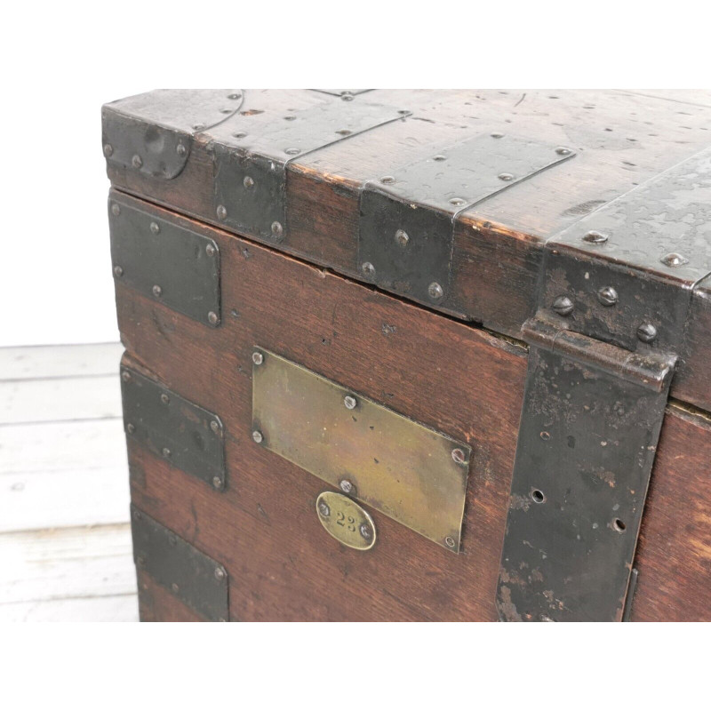 Vintage solid hard wood trunk chest by Victoria Hunt and Roskell