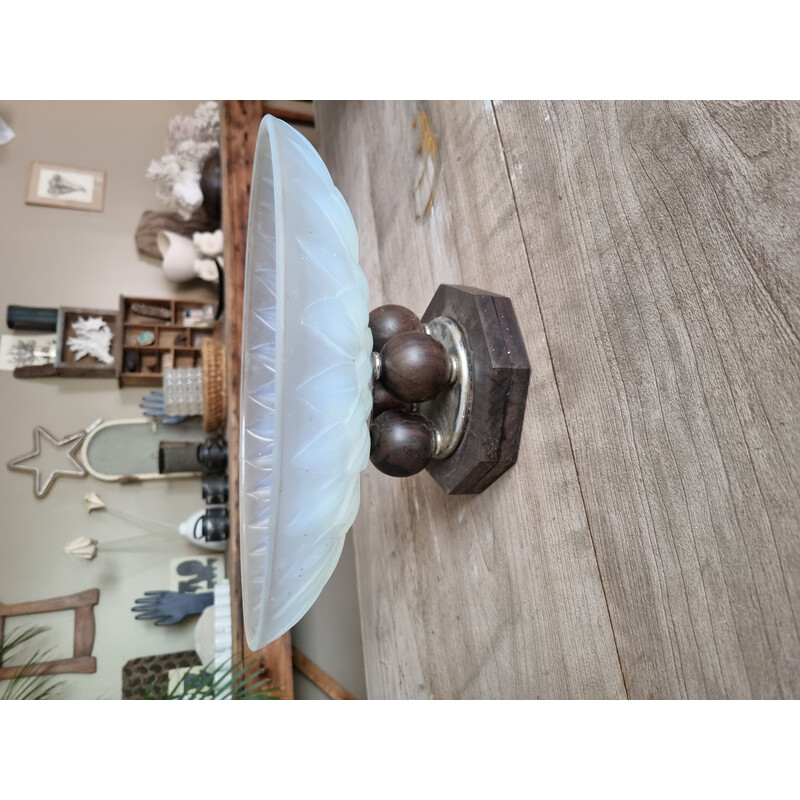Ciotola vintage in legno e vetro Art Déco