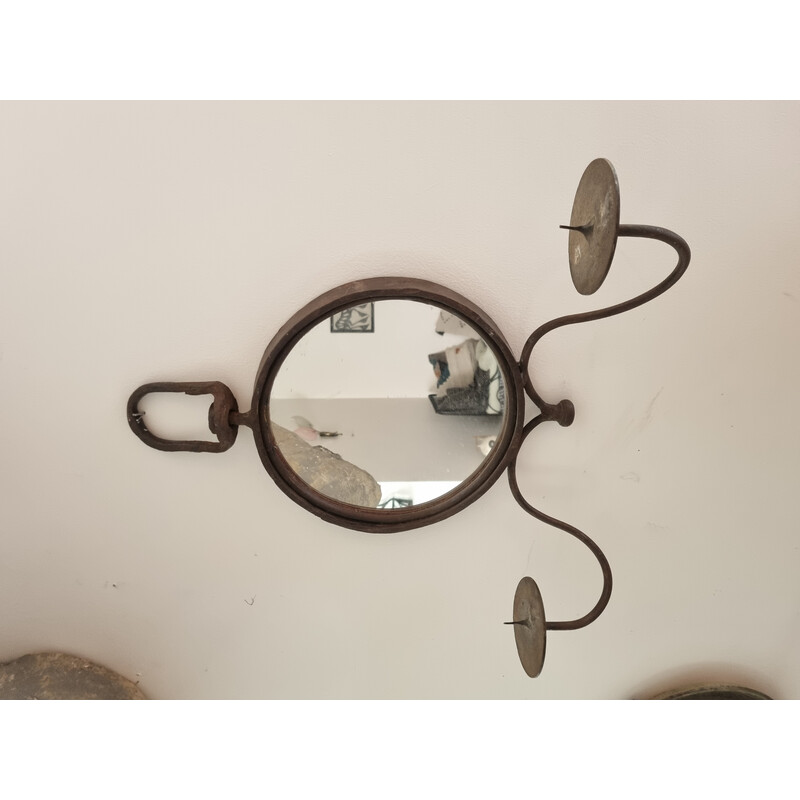 Miroir chandeliers brutaliste vintage en fonte