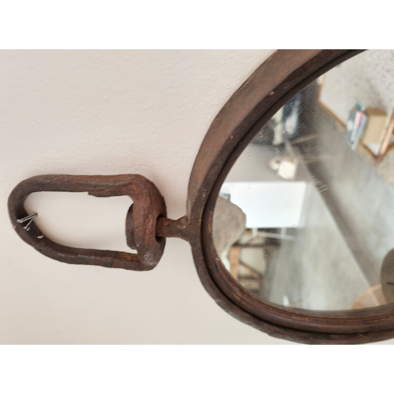 Vintage Brutalist cast iron chandelier mirror