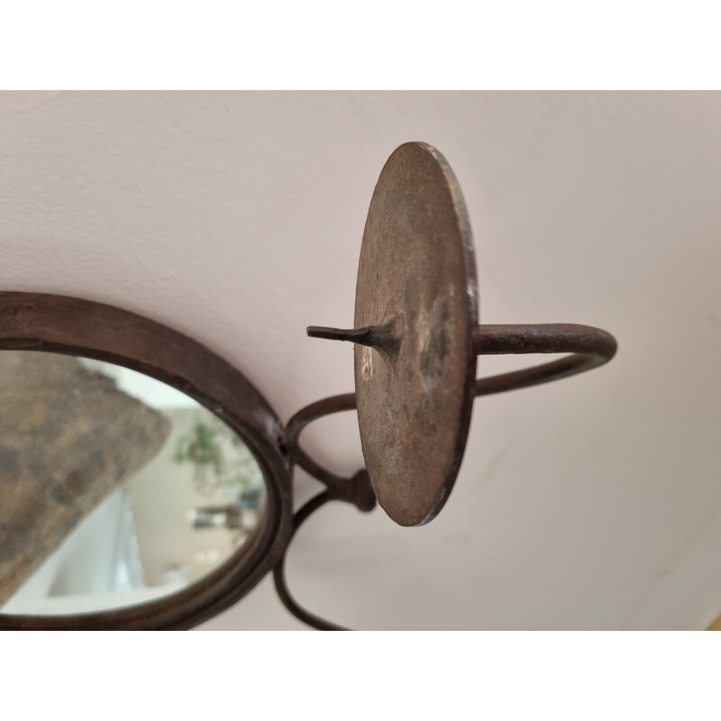 Miroir chandeliers brutaliste vintage en fonte
