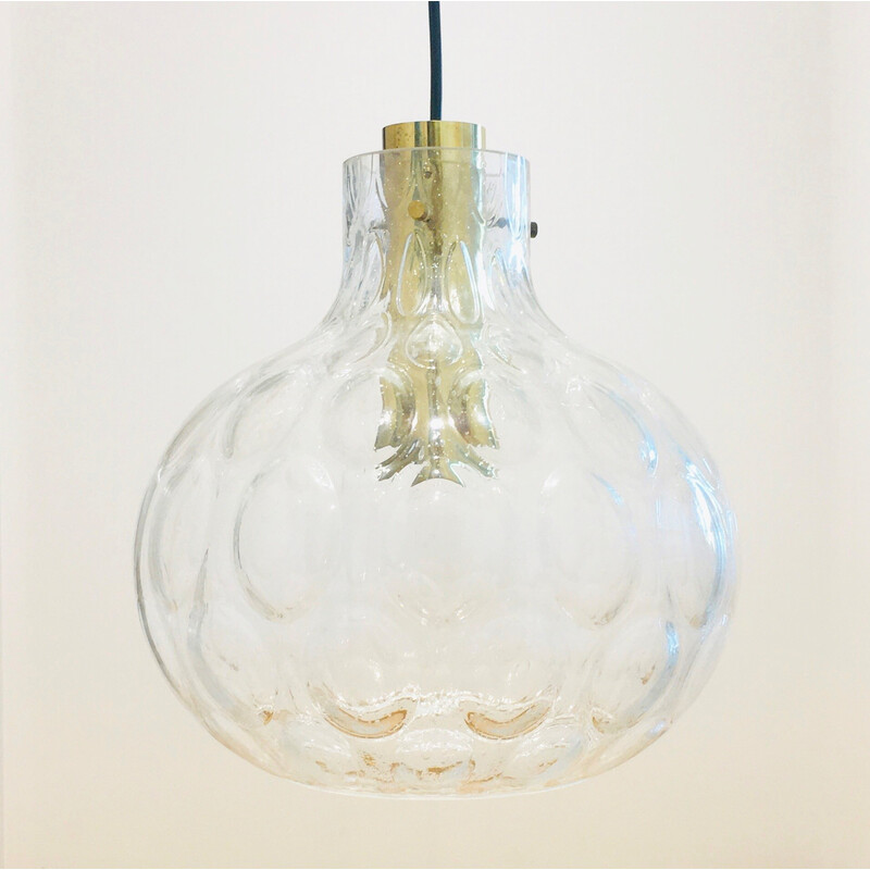 Vintage bubbelglas en messing hanglamp door Helena Tynell voor Limburg, Duitsland 1960