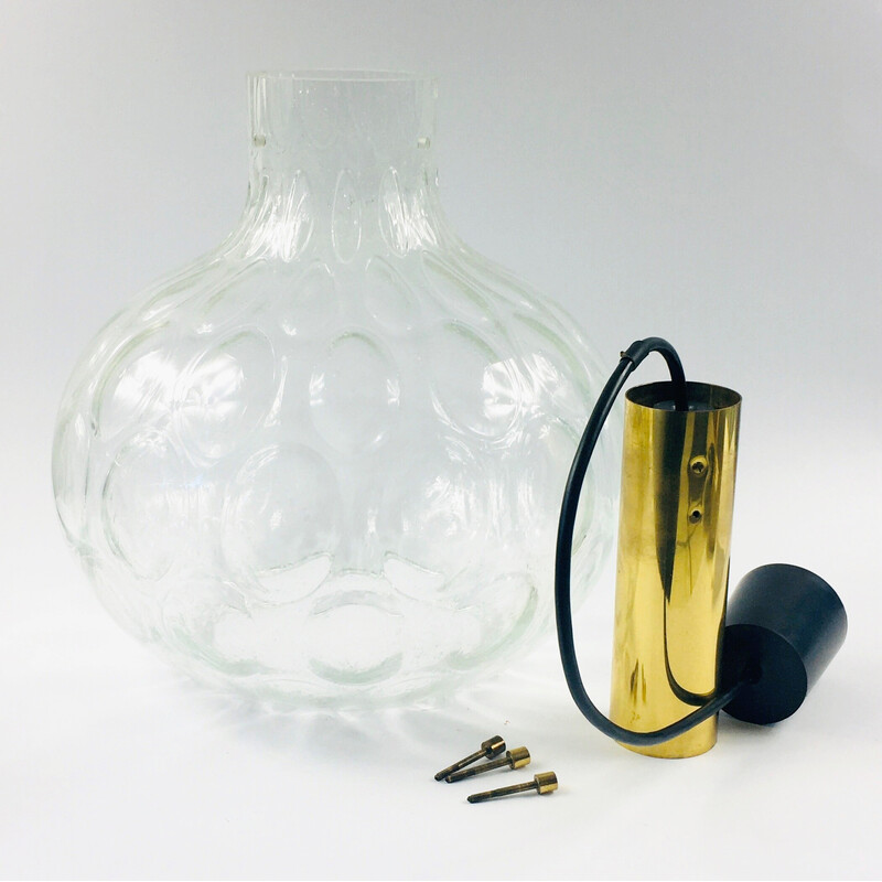 Mid-century Bubble glass and brass pendant lamp by Helena Tynell for Limburg, Germany 1960s