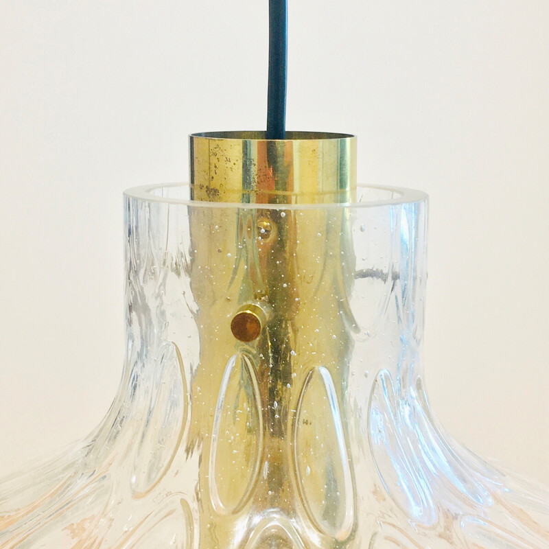 Lámpara de suspensión vintage de vidrio burbuja y latón de Helena Tynell para Limburg, Alemania 1960