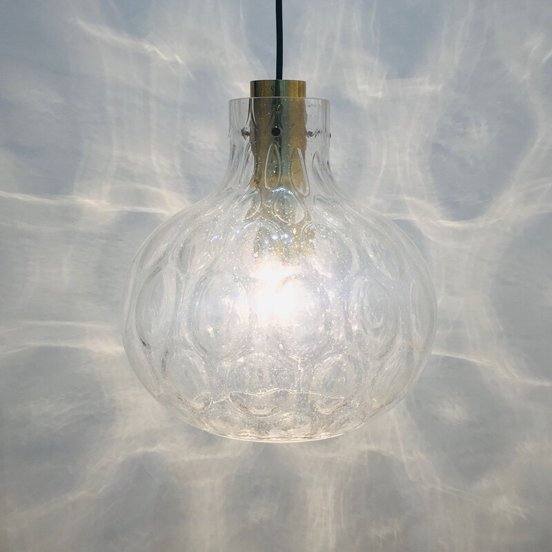 Mid-century Bubble glass and brass pendant lamp by Helena Tynell for Limburg, Germany 1960s