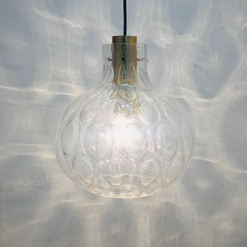 Vintage bubbelglas en messing hanglamp door Helena Tynell voor Limburg, Duitsland 1960