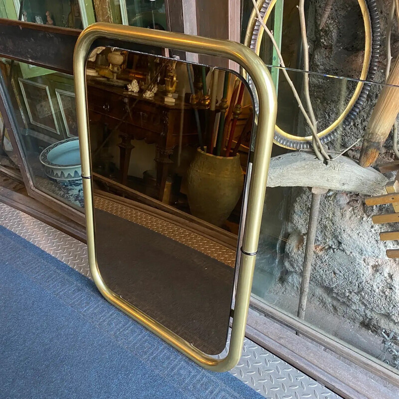 Vintage brass and pink glass Italian wall mirror by Cristal Arte, 1970s