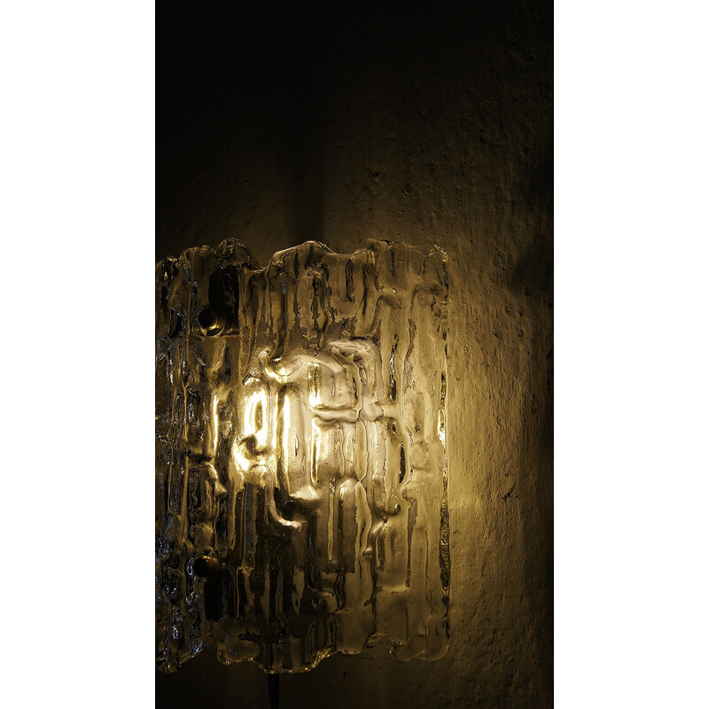 Vintage ice glass wall lamp, 1950s
