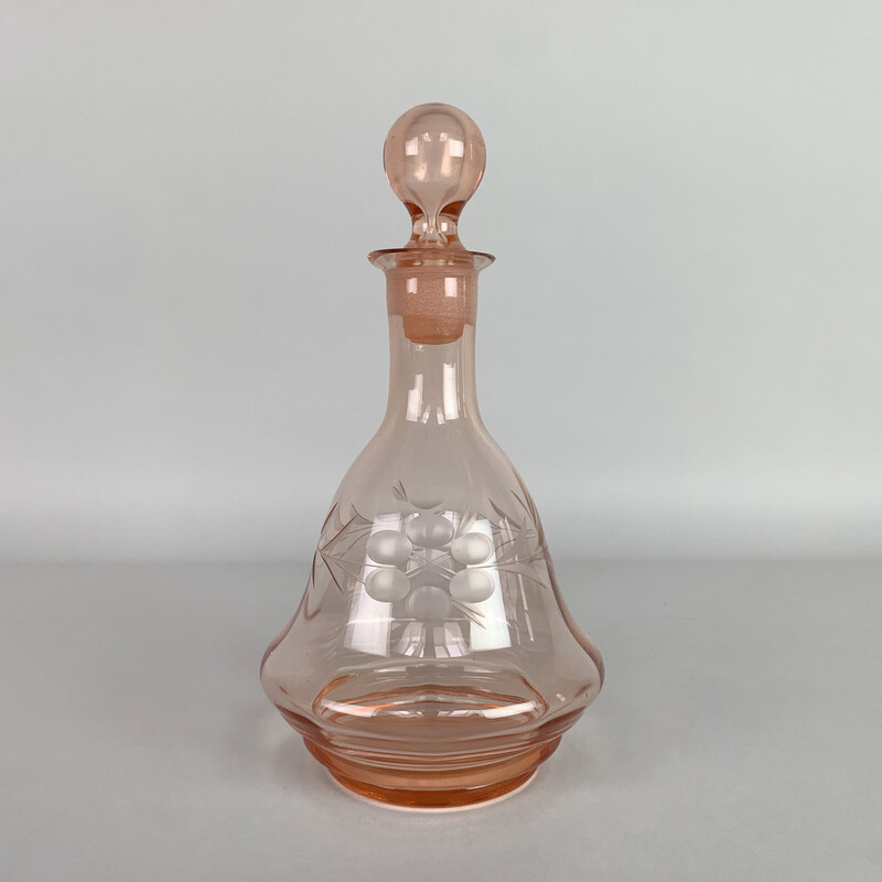 Caraffa in vetro tagliato vintage Bohemian Rosaline, anni '50