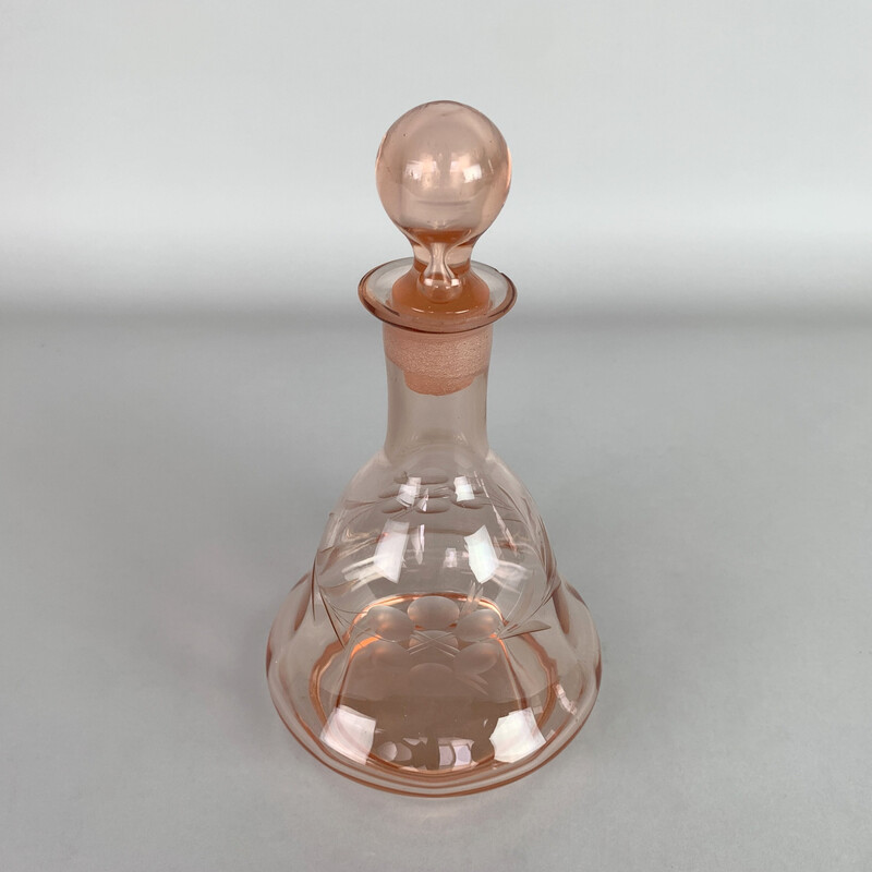 Vintage Bohemian Rosaline cut glass carafe, 1950s