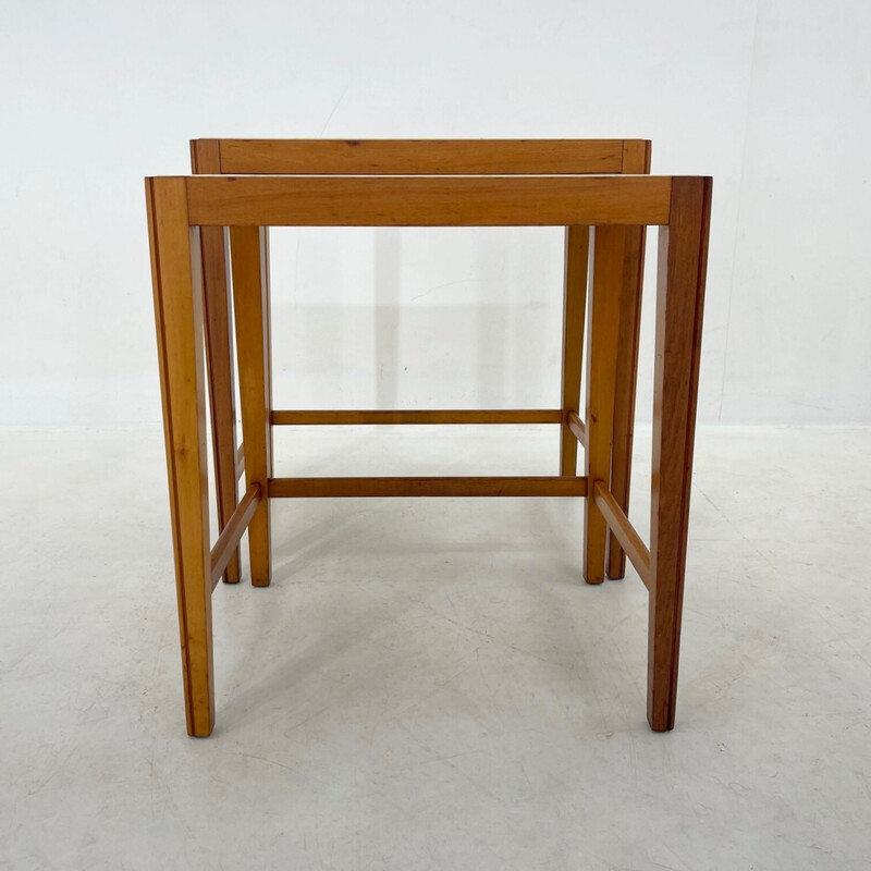 Vintage ceramic and wood nesting tables, Germany 1950s