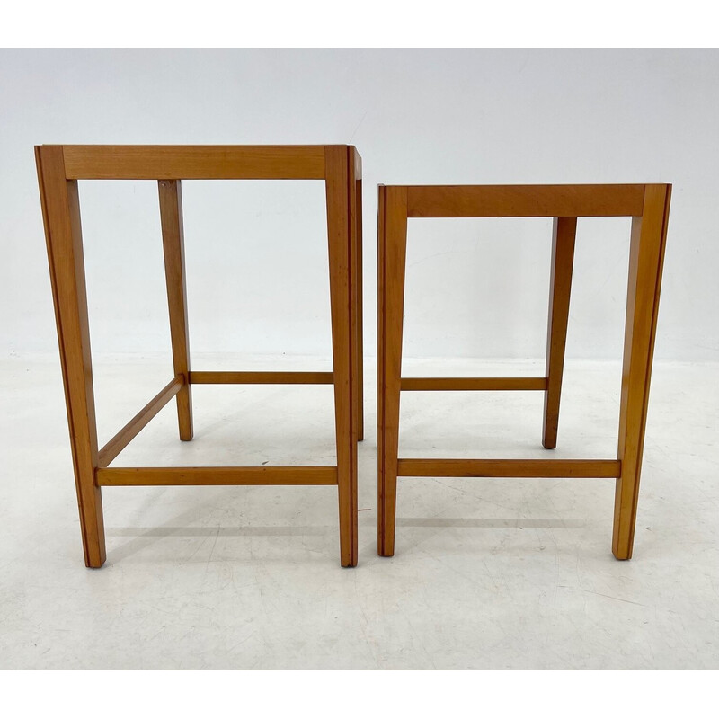 Vintage ceramic and wood nesting tables, Germany 1950s